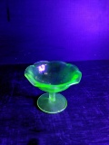 Vintage Green Depression Vaseline Ruffled Edge Dish
