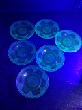 Collection 6 Green Depression Vaseline Dessert Plates