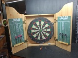 Dart Board in Wall Cabinet with Accessories
