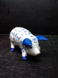 Decorative Blue and White Pig Figure