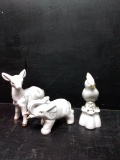 3 pcs Ceramic White with Gold Accents Decorative Animals