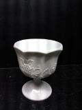 Vintage Milk Glass Grape and Leaf Compote