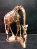 Carved Wooden Mama Giraffe and Baby