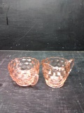 Vintage Pink Depression Diamond Point Sugar & Creamer