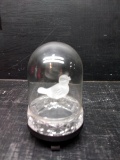 Satin Glass Bird and Glass Dome on Stand