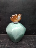 Glazed Pottery Vase with Slice Agate 