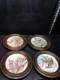Collection 4 Franklin Porcelain Game Birds of the World Decorative Plates with Wooden Frames