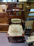 Pair Antique Walnut & Rush Bottom Hitchcock Chairs