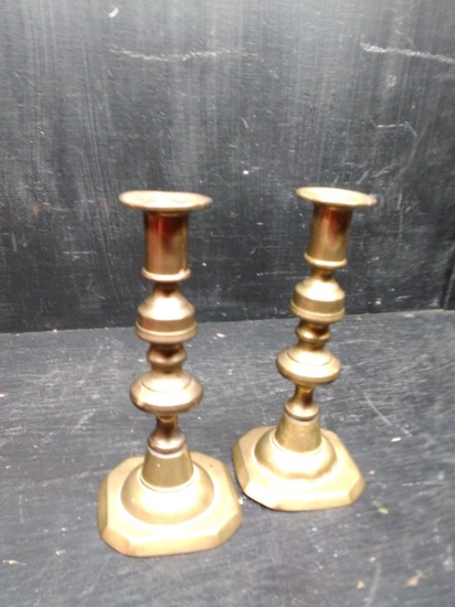 Pair 19th Century Brass Push up Candlesticks