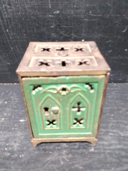 Vintage Cast Iron Church Window Safe Bank