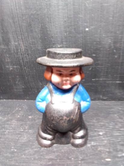 Vintage Cast Iron Amish Man Bank