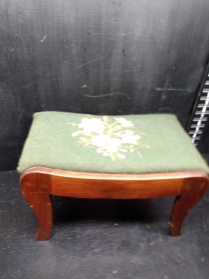 Vintage Mahogany Needlepoint Footstool