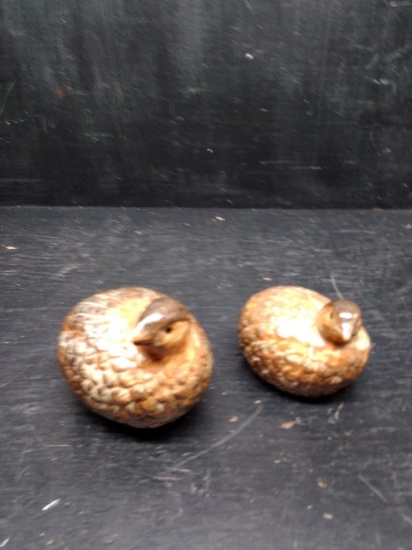Pair Porcelain Quail Figurines