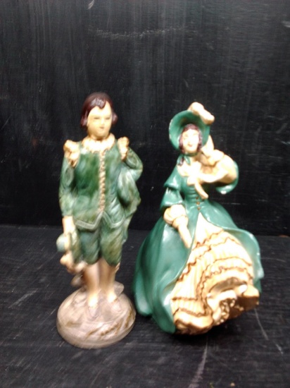 Pair Chalkware Victorian Lady & Gentleman