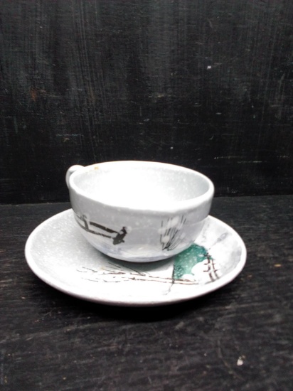 Hand painted Italian Pottery Cup and Saucer