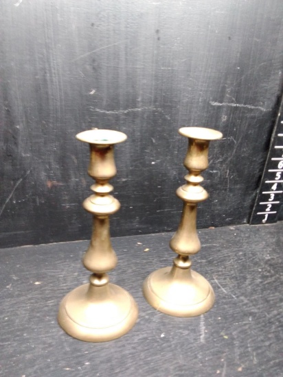 Pair Antique 19th Century Brass Push Up Candlesticks