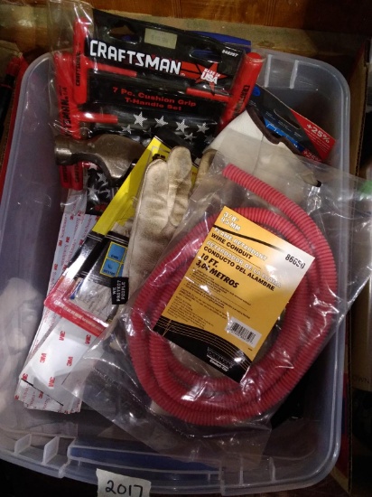 BL-Storage Tote with Gloves, Wire Conduit, Hammer, Tools