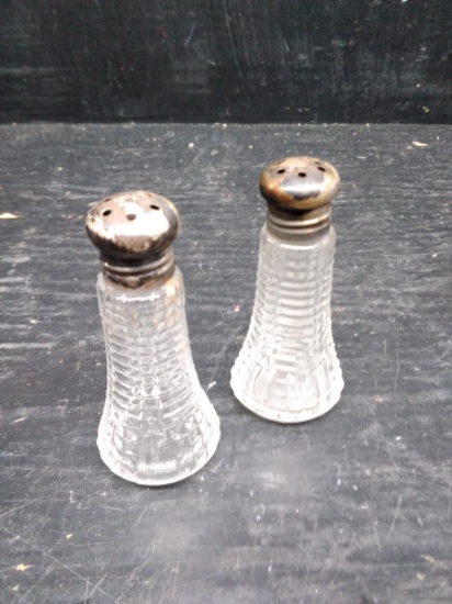pair Glass S&P Shakers with Sterling Silver Tops