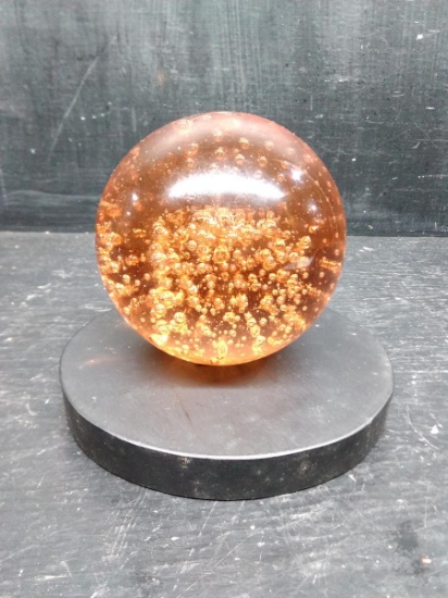 Studio Art Glass Amber Paperweight with Stand