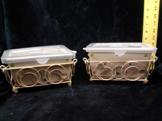Temp-tations Presentable Ovenware-Polka Dot-2 Rectangle Serving Dishes with Metal Racks and Trivets,