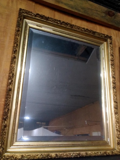 Framed Beveled Edge Mirror with Antique Gold Frame