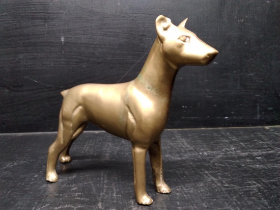 Solid Brass Dog Figure-Standing Doberman with Shell Collar