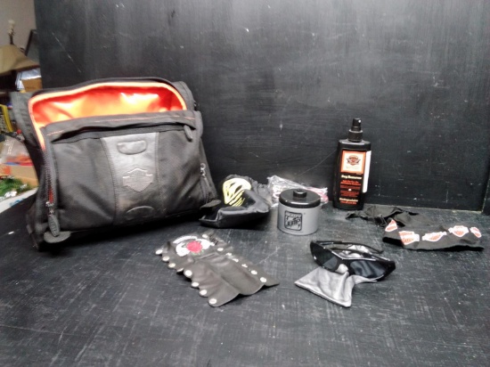 Harley Davidson Canvas Accessory Bag with Some Accessories
