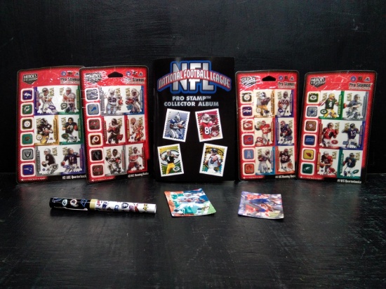 NFL Pro Stamp Collector Album, Pen, Magnets and Stamps-NEW