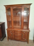 Vintage Pecan French Provincial China Cabinet