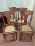 (4) Antique Oak Carved Back Cane Bottom Chairs (X4)