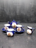 7 pc Cobalt Blue and Victorian Scene Tea Set