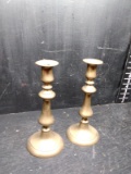 Pair Antique 19th Century Brass Push Up Candlesticks