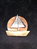 Jewelry-Hand Crafted Copper with Silver & Gold Tone Sailboat Pin