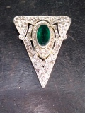 Jewelry-Silver Tone with Rhinestones and Emerald Stone Collar Clip
