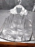 Clothing-Black Leather Felt Lined Vest Size Med