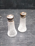 pair Glass S&P Shakers with Sterling Silver Tops