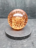Studio Art Glass Amber Paperweight with Stand