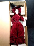 Porcelain Doll-Franklin Heirloom Girl in Burgundy Velvet Dress
