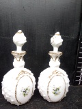 (2) Hand painted Milk Glass Barber Bottles (x2)