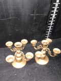 Pair Brass 5 Arm Candlesticks
