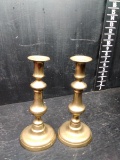 Pair 19th Century Brass Push UP Candlesticks