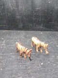 Pair Hand Carved Wooden Miniature Zebra Figures