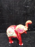 Elephant Home Decor-Red Ceramic with Sequin Parade Decorations
