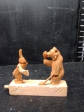 Hand Carved Folk Art Wooden Toy-Bear Vs Rabbit