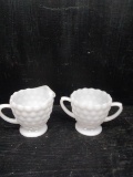 Milk Glass Bubble Sugar and Creamer