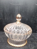 Glass Ribbed and Gold Overlay Candy Dish