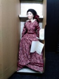Porcelain Doll-Franklin Heirloom Doll-Rose Colored Flower Dress
