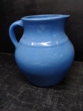 Vintage Blue Glazed Pottery Pitcher