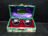 Collection 2 Chinese Silver Anti Stress Health Balls with Case