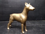 Solid Brass Dog Figure-Standing Doberman with Shell Collar